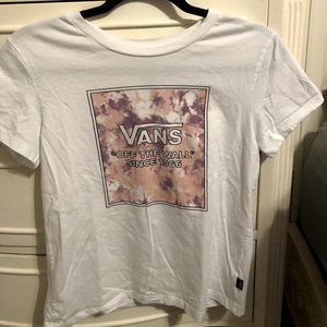 NWOT Vans Basic White Graphic T-Shirt with Pink Tie-Dye Design